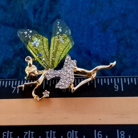 Whimsical Gold and Yellow Fairy Brooch - Picture 4 of 6
